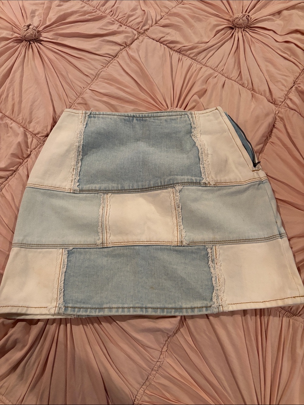 PacSun Light Blue and White Patchwork Denim Mini Skirt